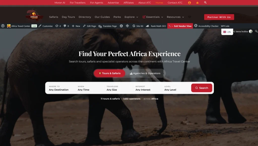 African Travel Center website homepage