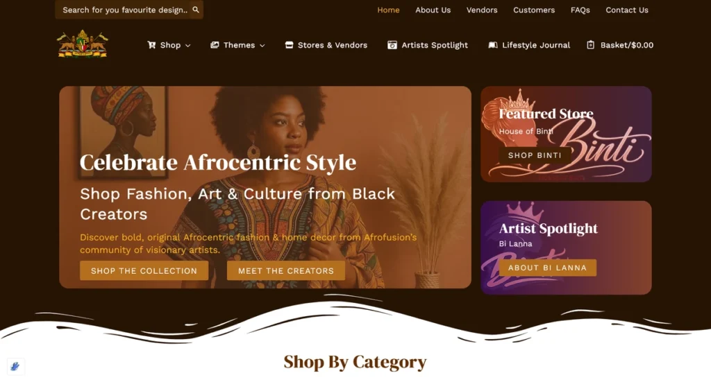 Afro Fusion website homepage