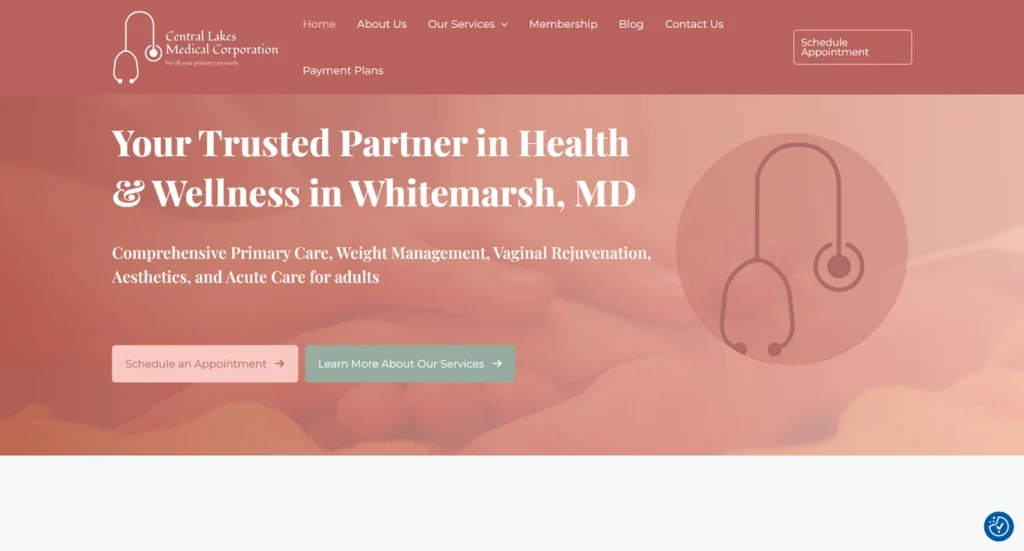 Central Lakes Medical website homepage