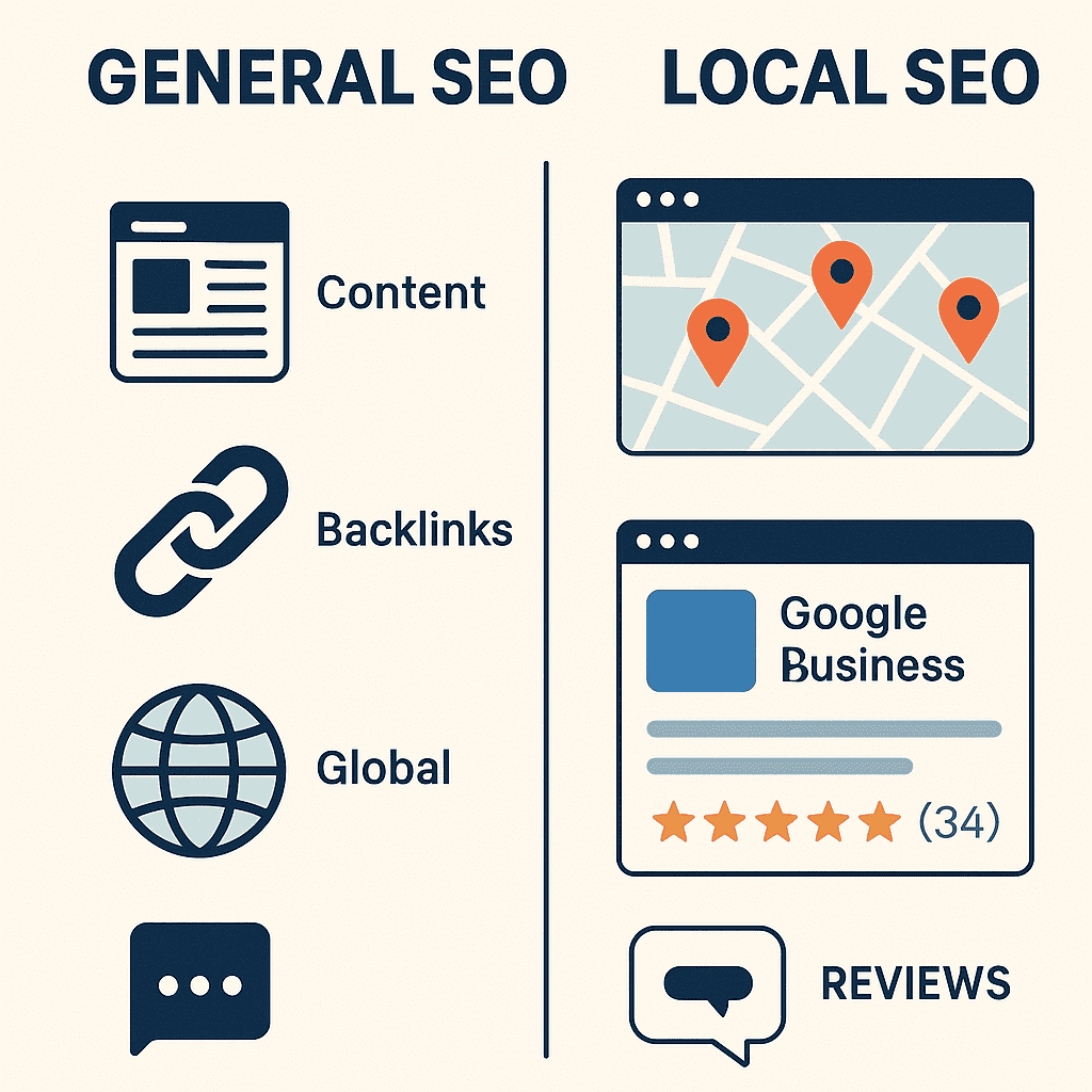 General SEO vs Local SEO comparison