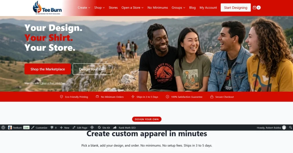 Teeburn website homepage