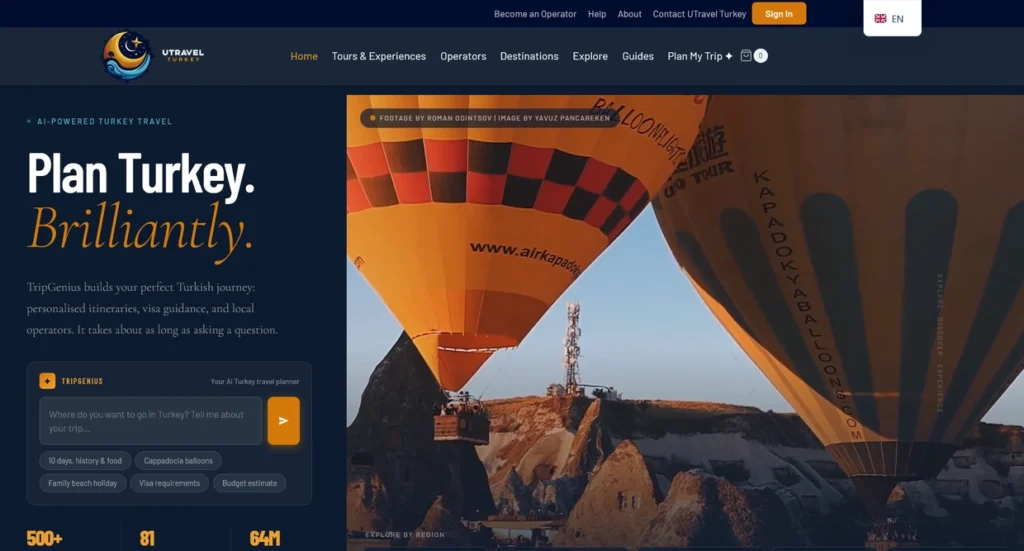Utravel Türkiye website homepage