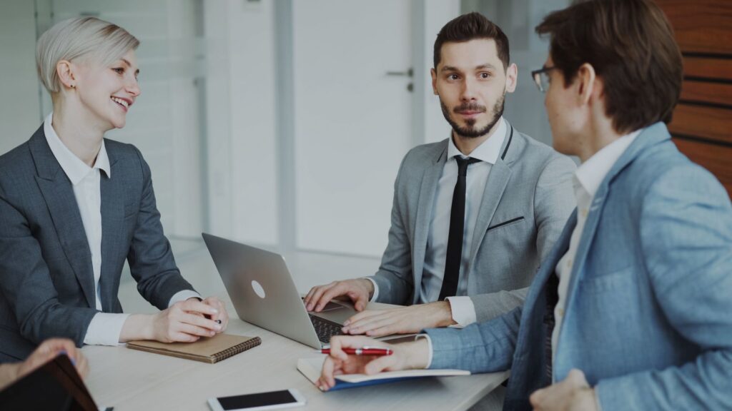 Business professionals in a meeting in a modern office